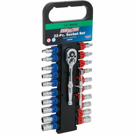 CHANNELLOCK Standard/Metric 1/4 In. Drive 6-Point Shallow Ratchet & Socket Set 22-Piece 346748